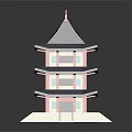 Traditional Ancient Chinese Tower Architecture with Blue Roof Red Decorations and White Base Structure
