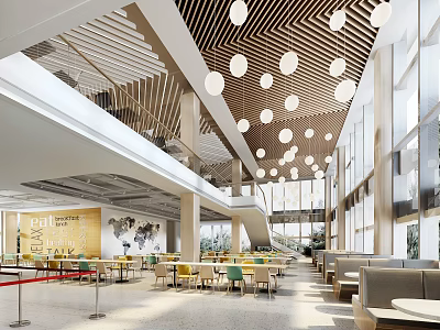 Modern Library Art Interior With Lamps Tables And Large Windows 3d model