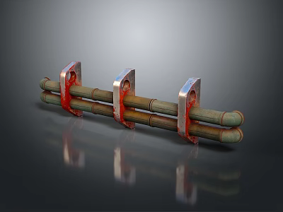 Metal Pipes With Red Accents Secured By Shiny Brackets In Parallel Arrangement 3d model