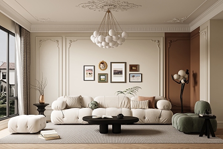 Cream Living Room French Living Room 3d model