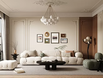 Cream Living Room French Living Room 3d model