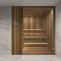 Luxury Marble Bathroom With Built In Solid Wood Sauna And Soft Warm Ambient Lighting Design