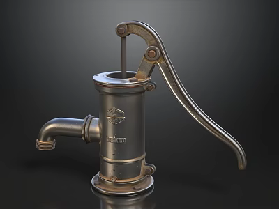 Vintage Metal Water Pump With Curved Handle Silver Finish And Stable Base 3d model