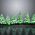 Six Green Snow Covered Pine Trees Arranged Together With Clear Reflections 3d model