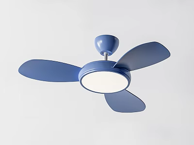 Blue Ceiling Fan with Three Blades and Circular Light Fixture for Home Decoration 3d model