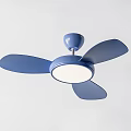 Blue Ceiling Fan with Three Blades and Circular Light Fixture for Home Decoration