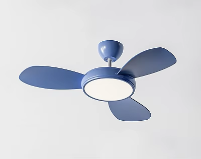 Blue Ceiling Fan with Three Blades and Circular Light Fixture for Home Decoration 3d model