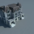 European Style Detached Villa with Clock Roof Balcony Steps and Symmetrical Design