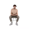 Man Using Mobile Phone To View Reptile Content While Sitting On White Stool 3d model