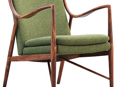 Modern Green Fabric Armchair With Wooden Curved Armrests And Plush Seat Cushion 3d model