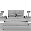 Kids Bed with Herringbone Wooden Headboard Grey Bedding Dark Blanket and Nightstand with Table Lamp