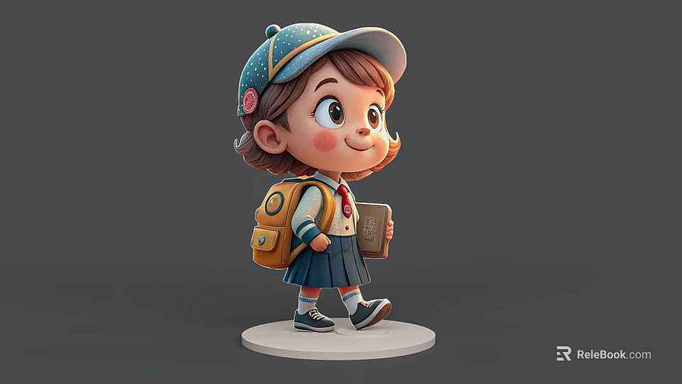 Man Wearing Blue White Hat Carrying Yellow Backpack Holding Book 3d model