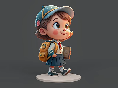 Man Wearing Blue White Hat Carrying Yellow Backpack Holding Book 3d model