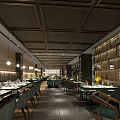 Modern Elegant Restaurant Interior Design With Dining Tables Chairs Pendant Lights And Decorative Wall