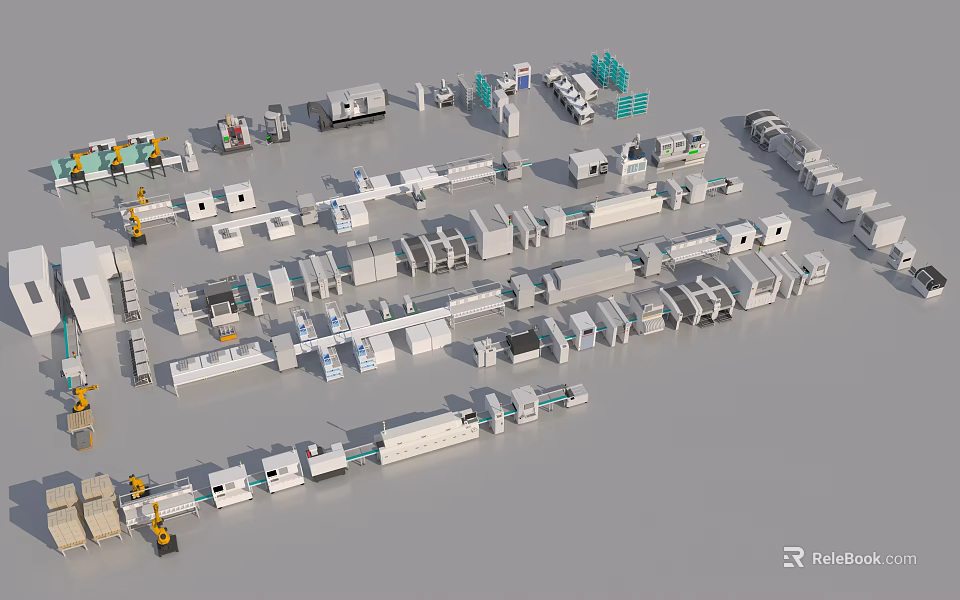 Diverse Industrial Equipment Including Machine Modules Production Line Components And Factory Machinery 3d model 