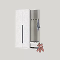 Modern White Shoe Cabinet with Vertical Wooden Stripes Hanging Decor and Pink Slippers