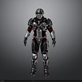 Futuristic Mechanical Armor Character With Silver And Red Design In Standing Pose
