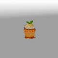 Delicious Cupcake With White Cream Fresh Mint Leaf And Dripping Honey Syrup