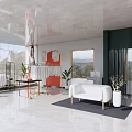 Modern Clothing Store Open Space With White Green Decor Hanging Clothes Mirrors Sofa And Plants