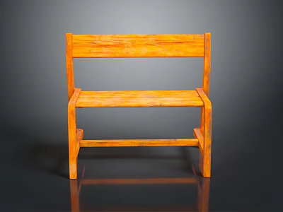 Orange Wooden Bench with Simple Backrest and Seat Design in Modern Indoor Furniture Style 3d model