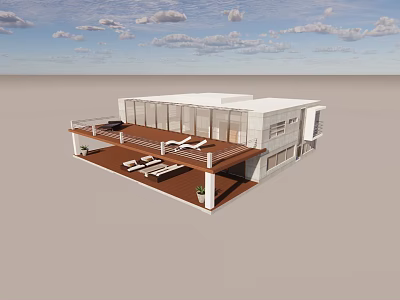 Modern Detached Villa Featuring Large Glass Windows Spacious Terrace And Outdoor Lounge 3d model