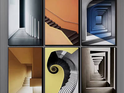 Abstract Paintings With Geometric Staircases And Vibrant Colors Showing Spatial Depth 3d model