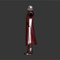 Character In Red Long Coat With White Headscarf Black Pants And Red Boots Arms Outstretched