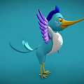 Colorful Cartoon Bird With Blue Body Purple Wings Yellow Beak White Belly And Blue Spots