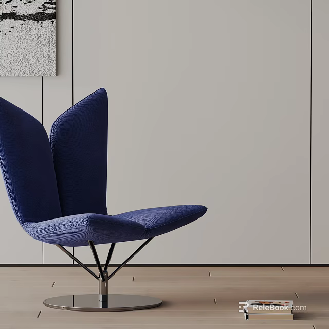 Blue Upholstered Accent Chair With Butterfly Wing Backrest And Metal Frame 3d model 