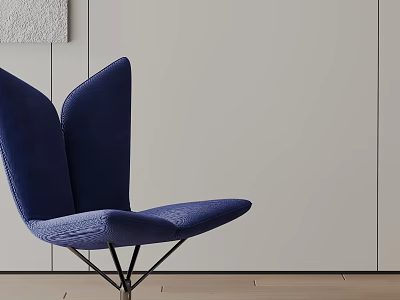 Blue Upholstered Accent Chair With Butterfly Wing Backrest And Metal Frame 3d model