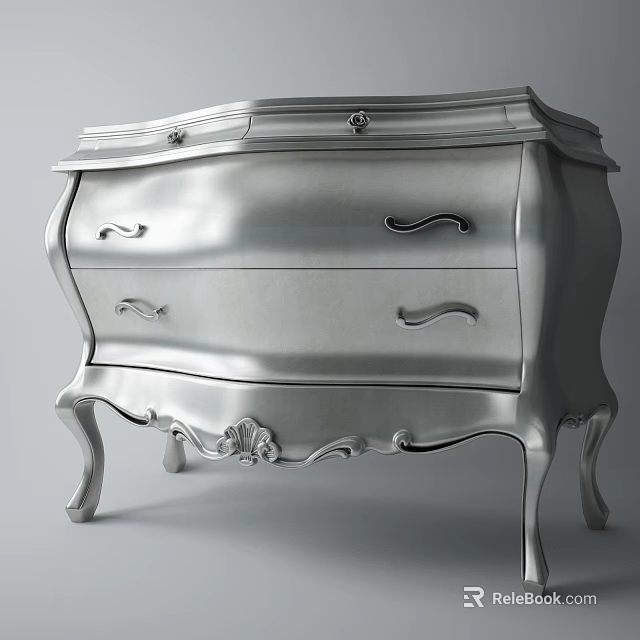 Elegant Silver Console Sideboard With Ornate Carved Details And Curved Legs 3d model 
