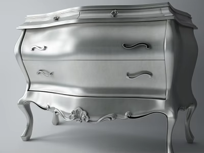 Elegant Silver Console Sideboard With Ornate Carved Details And Curved Legs 3d model