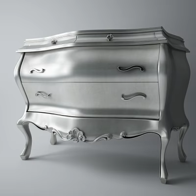 Elegant Silver Console Sideboard With Ornate Carved Details And Curved Legs 3d model