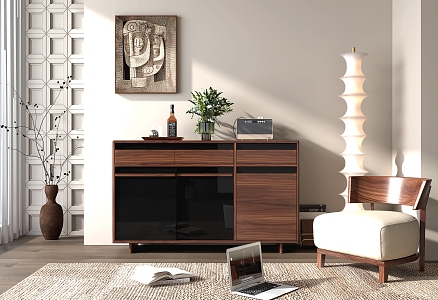 Nordic Log Middle Style Sideboard Casual Chair 3d model