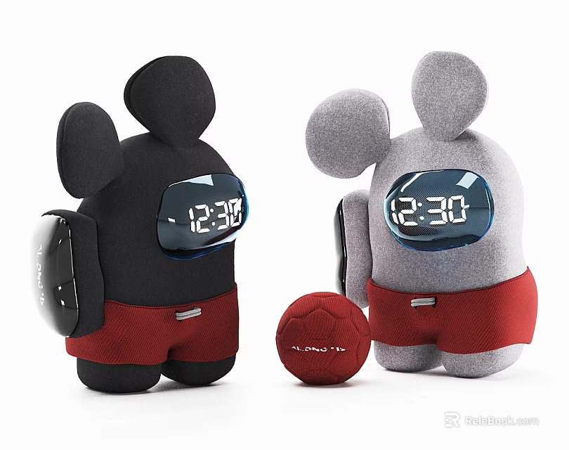 Cute Mickey Mouse Shaped Clocks With Black Gray Design Red Shorts And Small Soccer Ball 3d model 
