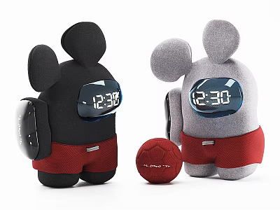 Cute Mickey Mouse Shaped Clocks With Black Gray Design Red Shorts And Small Soccer Ball 3d model