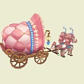 Fairy Tale Carriage Pulled by Two Pink Ponies with Pink and Blue Decorative Lanterns