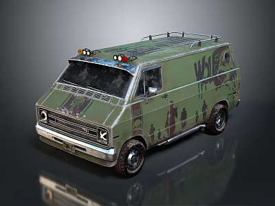 Green Camouflage Pattern Bus With Roof Rack Front Headlights And Travel Design Features 3d model