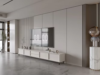 Modern Italian Living Room Light Luxury TV Background Wall Full Wall TV Cabinet Marble Background Wall 3d model
