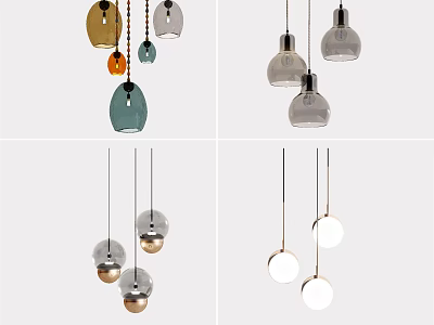 Modern Colorful Pendant Lights with Transparent White and Various Shapes for Interior Decoration 3d model