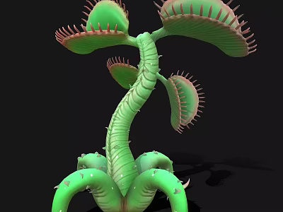 Realistic 3D Venus Flytrap Plant With Green Clawed Leaves And Curved Stem 3d model