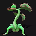 Realistic 3D Venus Flytrap Plant With Green Clawed Leaves And Curved Stem