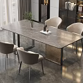 Modern Dining Table Set With Four Chairs Gray Tabletop And Metal Legs 3d model