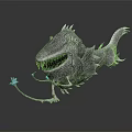 Fantasy Creature With Large Mouth Sharp Teeth Silver Gray Body Tentacles And Blue Glowing Elements 3d model