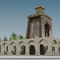 European Architecture Featuring Tower Arched Doorway Palm Trees And Arched Structures