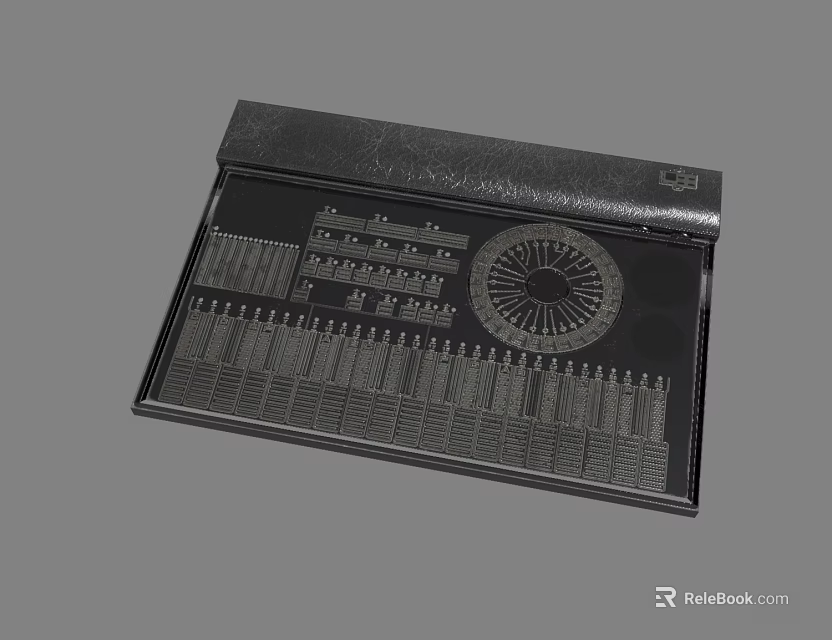 Black Drawing Template Tool With Circular Chart And Ruler Scales Design 3d model 