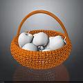 Orange Woven Basket Filled With White Eggs On Dark Surface