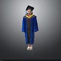 Blue Bachelor Graduation Gown With Cap And White Shoes Standing On Grey Background