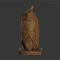 Intricate Wooden Owl Sculpture With Horns And Decorative Base On