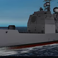 Warship At Sea With Rocket Launch And Radar Antennas On Deck 3d model